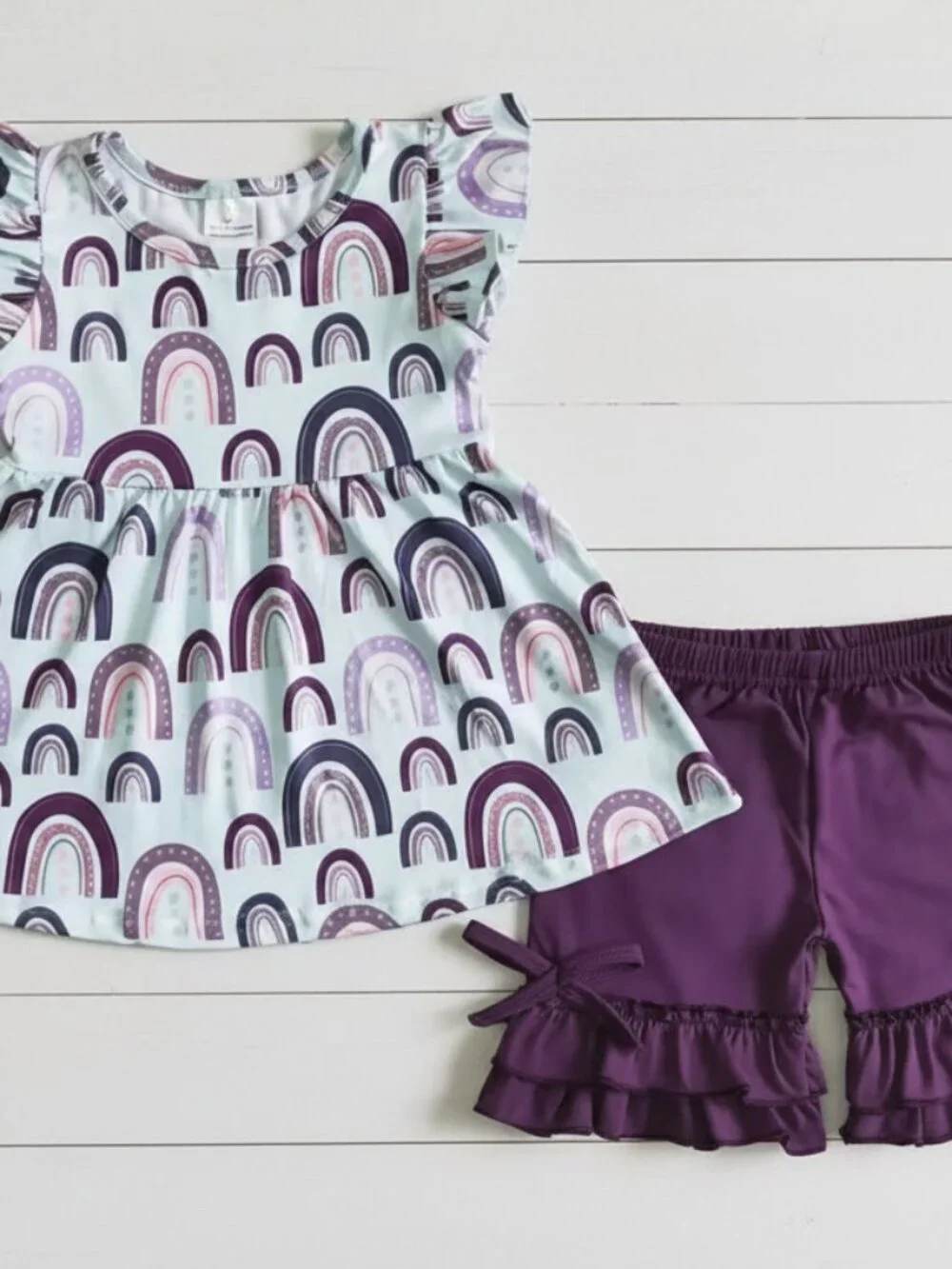 Purple Rainbows Boutique Ruffle Short Set, girl, NWT
